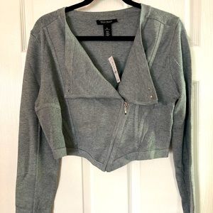 White House Black Market NWT Black or Gray semi cropped zip front jacket/top